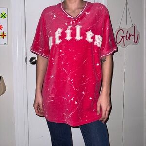 Juicy Couture Hot Pink V-Neck Tee with White Paint Detail